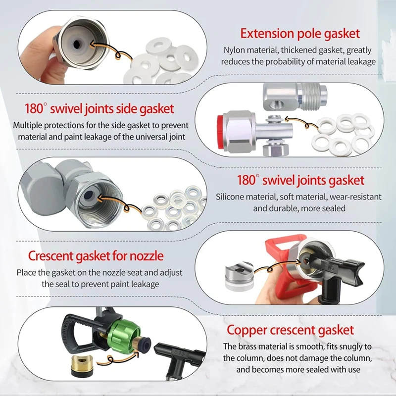 【Berserkk】50 قطعة من جوانات رش الطلاء بدون هواء، جوانات طرف الختم، فواصل مسطحة من النايلون، جوانات سيليكون للرش والتمديد R