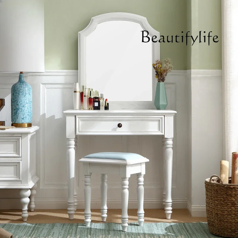 N19 American Country Retro Ash Wood Dressing Table Modern Minimalist Makeup Table Three-Piece Set