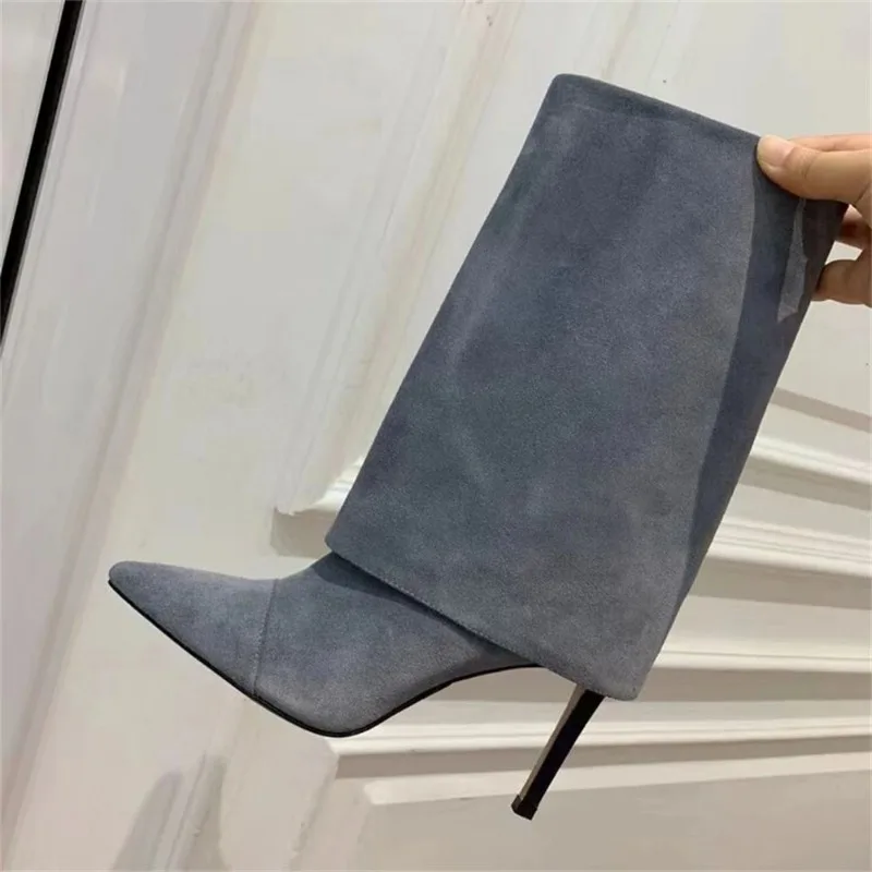 Women Ankle Boots Winter New Flock Fashion Catwalk Pointed Toe High Heels Large Size 40-45 Comfortable Thin Heel Women's Boots