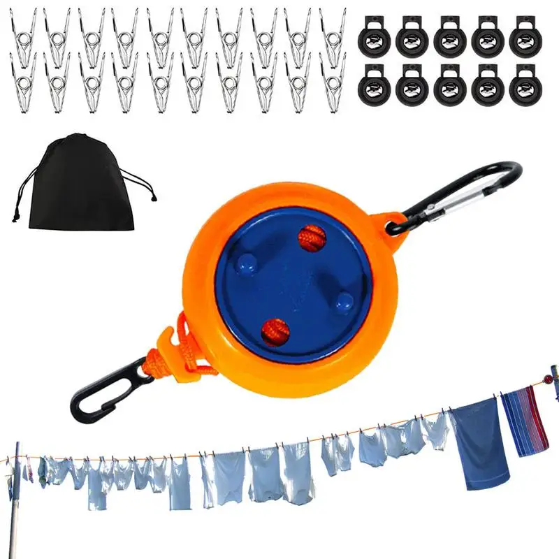 

10M Retractable Clothesline Set Washing Line Outdoor Camping Portable Clothesline Travel Hotel Laundry Drying Rope With Clamps