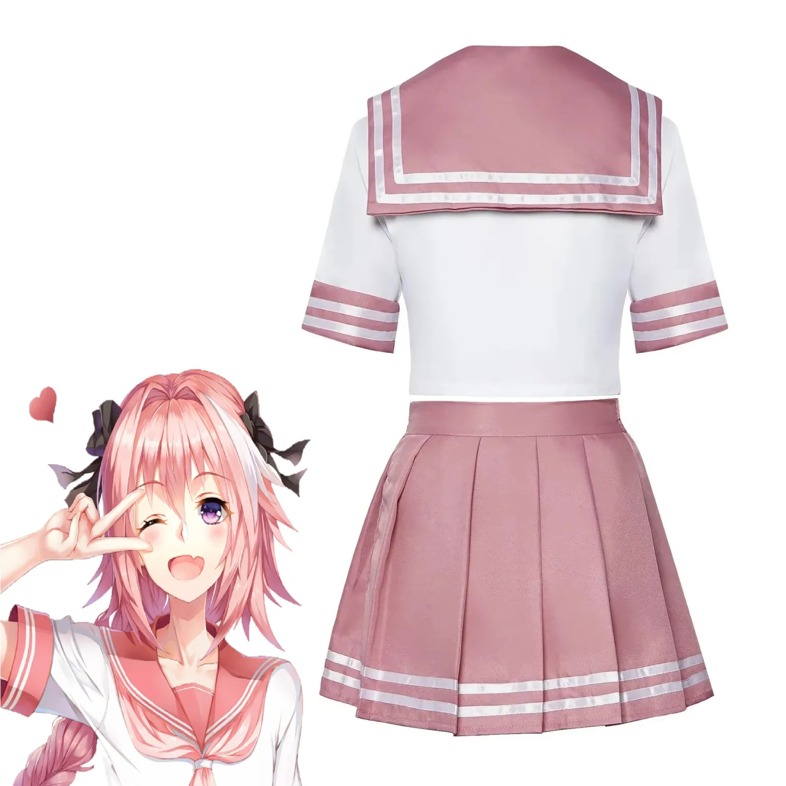 Game Fate/Apocrypha Astolfo Cosplay Costume Twelve Warriors Wig  Pink JK Uniform Skirt Woman Sexy Kawaii Sailor Suit