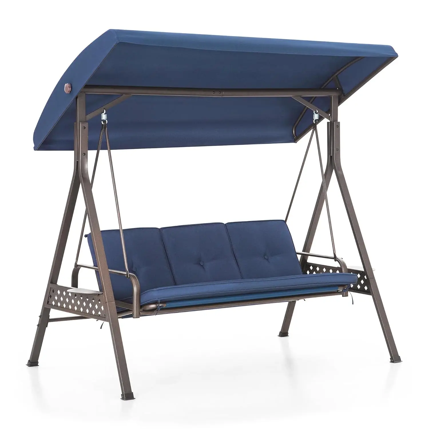 

3-Seat Porch Swing Adjustable Canopy Cup Holders Removable Cushion Patio Bench Garden Poolside Balcony Backyard, Customized