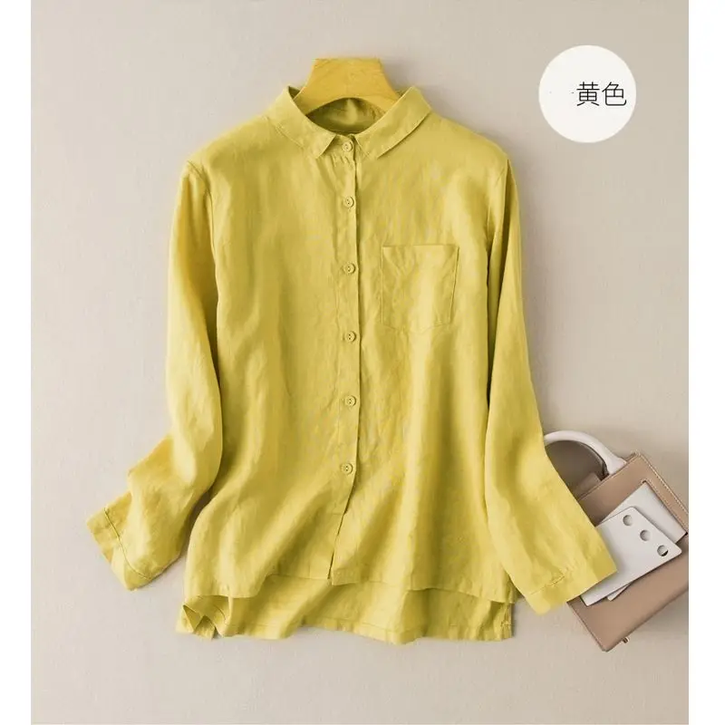

2025 New Summer Women's Cotton and Linen Shirt Chinese Style Loose Casual Versatile Solid Color Female Tops Outerwear
