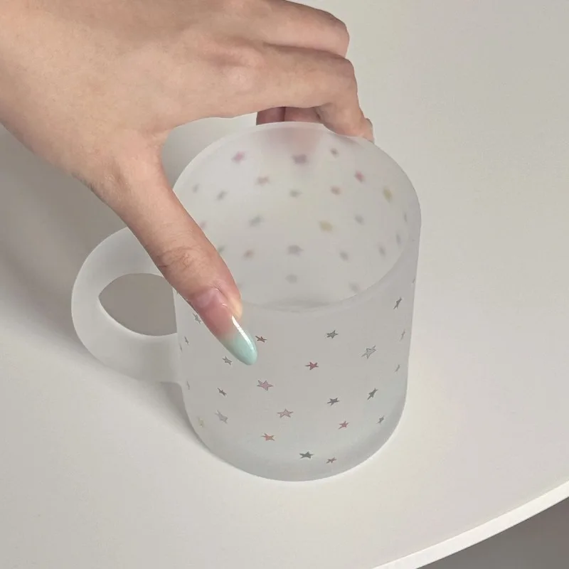 Sternenmuster Glasbecher mit Henkel, Milch-Frühstückstasse, Paar-Kaffeetasse für Zuhause, Küche, Geschenk, Haushaltswaren – Detail 6