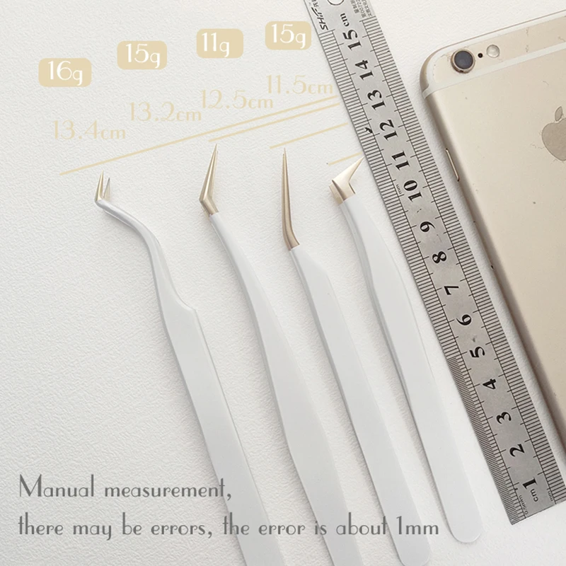 White Tweezer large friction Golden tip make fan 6D eyelash extensions tweezers for lash tweezer