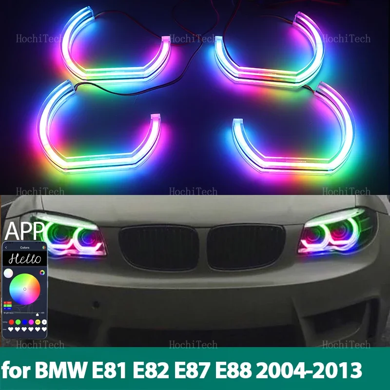 

Для BMW 1 серии E81 E82 E87 E88 2004-2013 RGB многоцветные световые кольца в стиле DTM APP управление миганием DRL LED Angel Eyes Kit