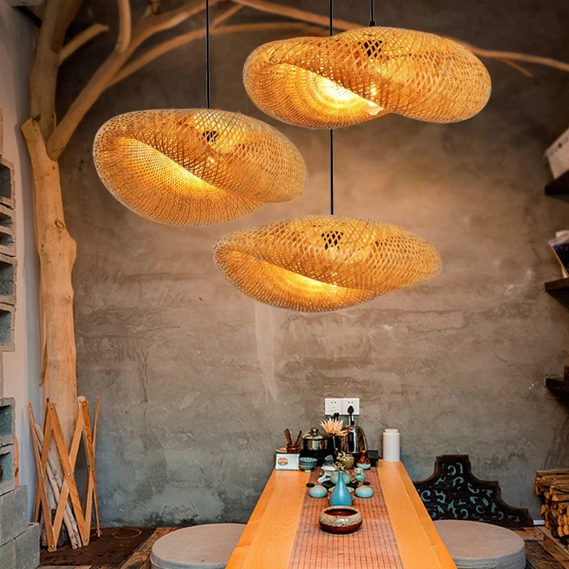 Lampe suspendue nordique en rotin et bambou, luminaire décoratif d'intérieur, idéal pour une cuisine ou une maison, une salle à manger ou un salon