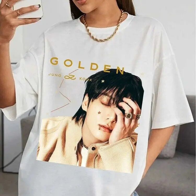 Kpop JUNGKOOK T-shirt Golden Album Unisex Tshirt Cotton Tee Black/White