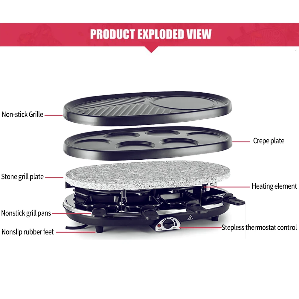 Grill elektryczny 4-in-1 Grill elektryczny z kamienia Teppanyaki płyta grillowa regulowany termostat Nonstick Grill