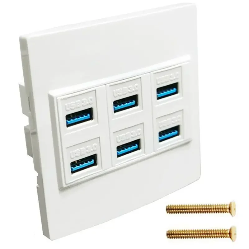 4-Port 6-Port USB3.0 Version 5Gbps Speed Data Buckle Solderless Socket Panel Wall Plug 86 * 86mm