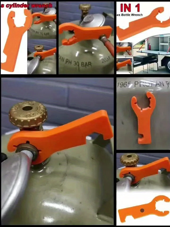 Robuste PVC-Campingwerkzeuge für Wohnmobile, Doppelkopf-Gasflaschenschlüssel, einfach zu bedienen und zu lagern, unverzichtbar für Camping und Wohnmobile.
