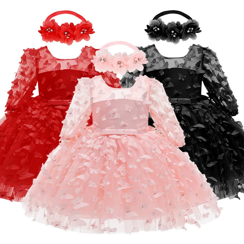 Baby Princess Black Dress for Girls Jacquard Birthday Party Dress Bowknot Holy Communion Party Poncho Dress Girl with Headwear