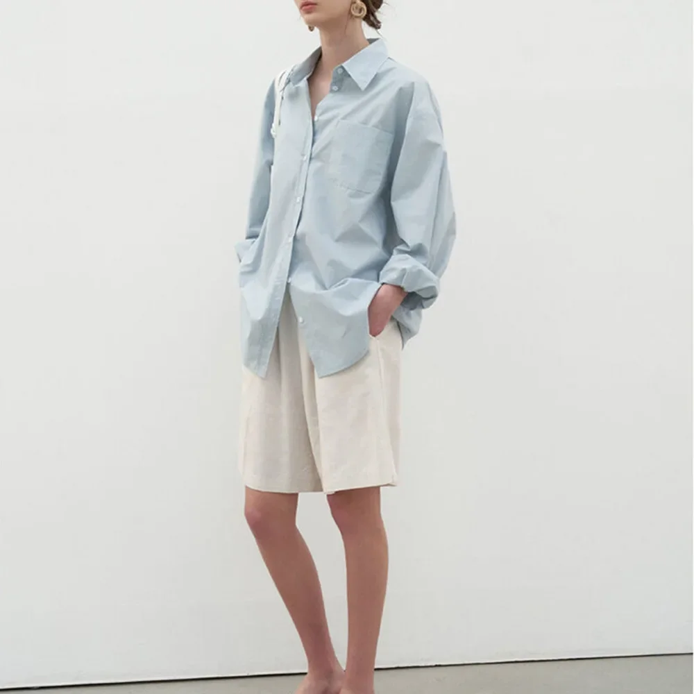 

Женская повседневная синяя рубашка M0 *, свободная простая блузка с длинными рукавами, ветровые топы в стиле Харадзюку, кардиган, топы