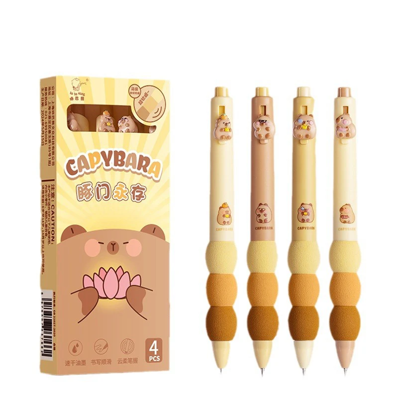 4PCS Cartoon Cute Capybara Panda Gel Pens Quick-Drying Writing Tool Pens With Splicing Sponge Student Stationery School Supplies