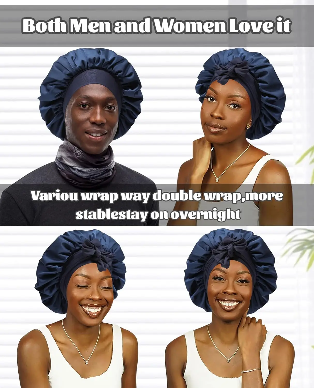 غطاء رأس طويل من الساتان من AWAYTR للنوم - غطاء حريري قابل للعكس بطبقة مزدوجة للشعر الطويل للنساء قبعة نوم مع شريط ربطة عنق #3