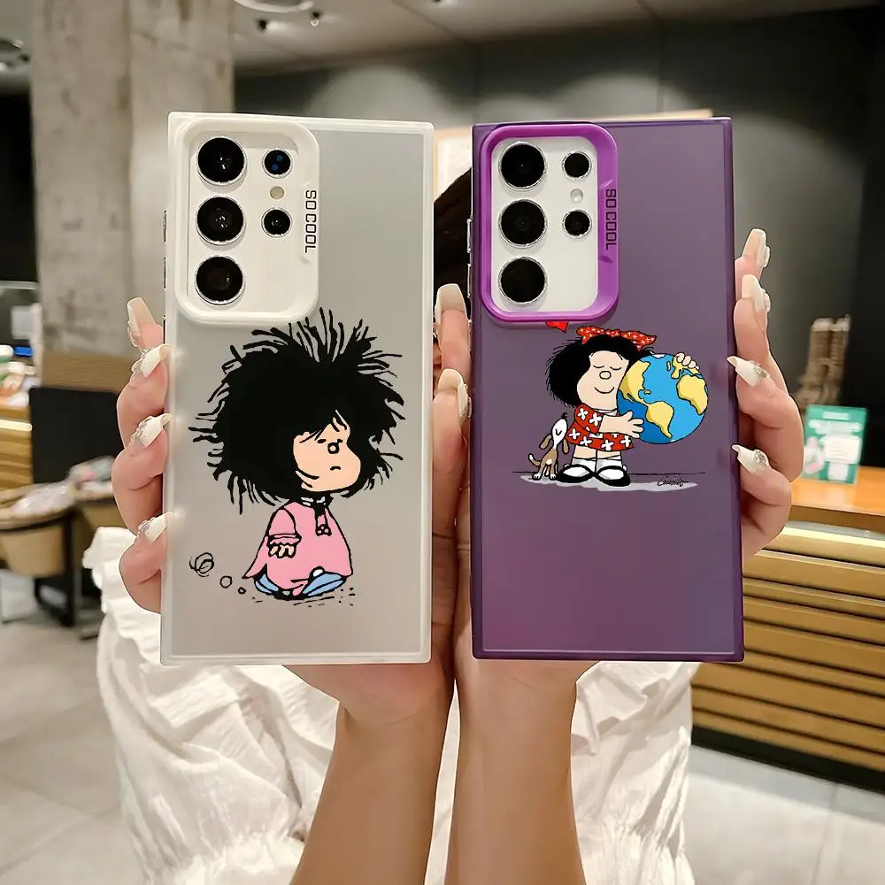 Cartoon M-Mafaldas Phone Case For Samsung Galaxy S25 Edge S24 S23 S22 S21 S20 Ultra Funda Silicone Colorful Silver Phone Case