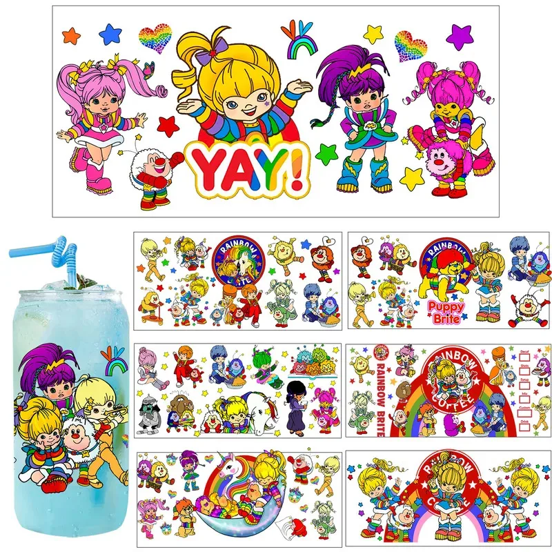 

1/5 Sheets Popular Cute rainbow Girl Anime UV Sticker DIY Decals 3D transfers uvdtf tumbler seal stickers 16oz uv dtf cup wraps