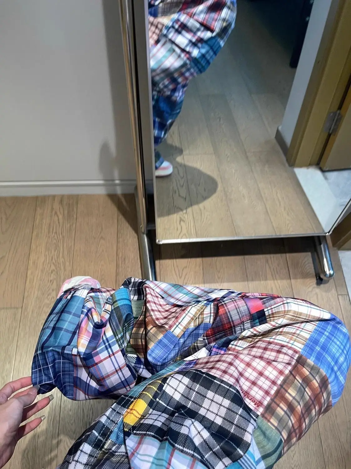 New design sense niche American retro color checkered wide-leg pants women's versatile checkered floor-length pants