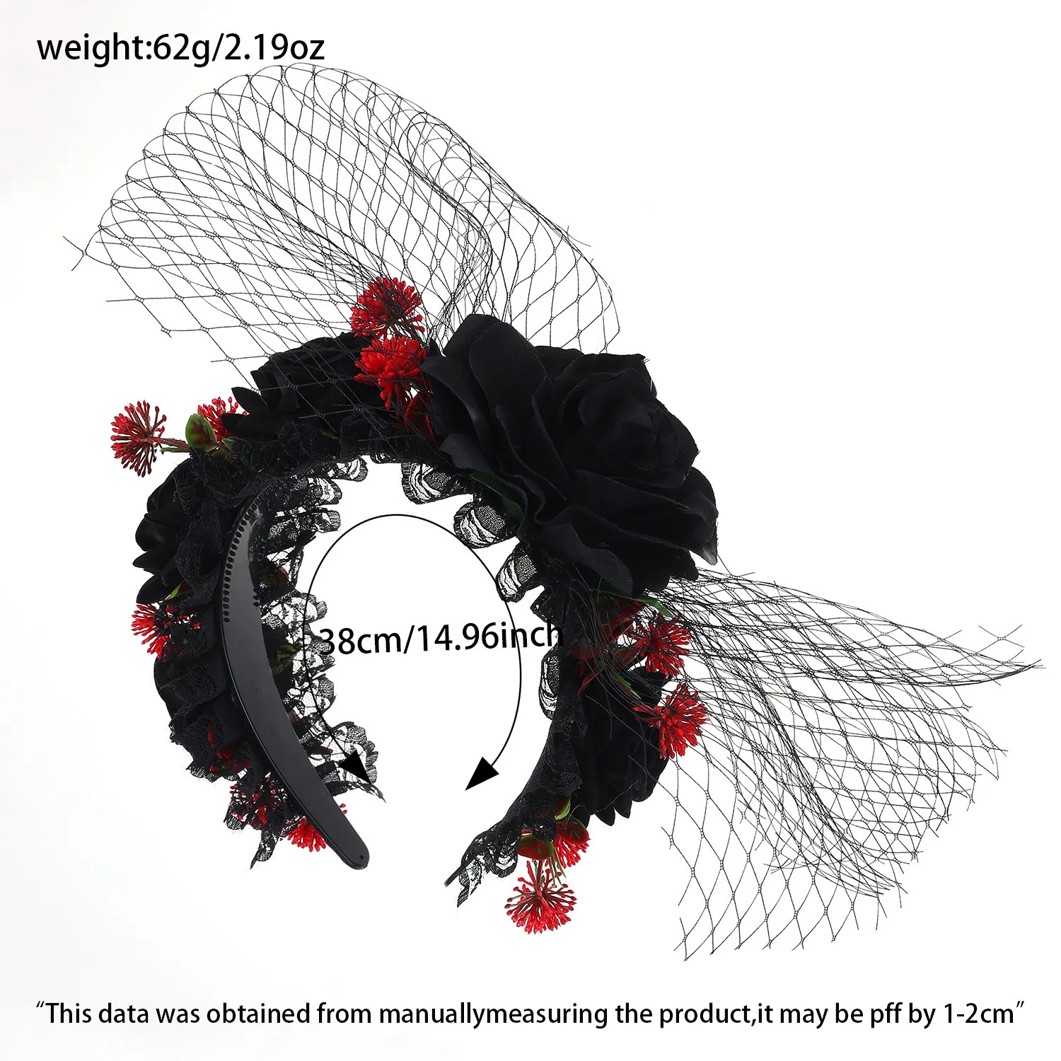 Ténèbres bandeaux Halloween fête performance coiffure dentelle Rose fleur bandeaux fille sorcière Cosplay cheveux cerceaux Goth Hairwear