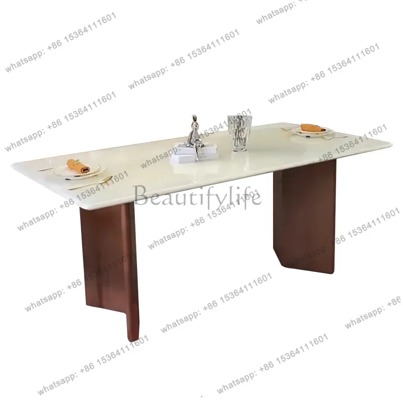 

Natural marble dining table rectangular large ice flower luxury stone white ice jade solid wood foot dining table