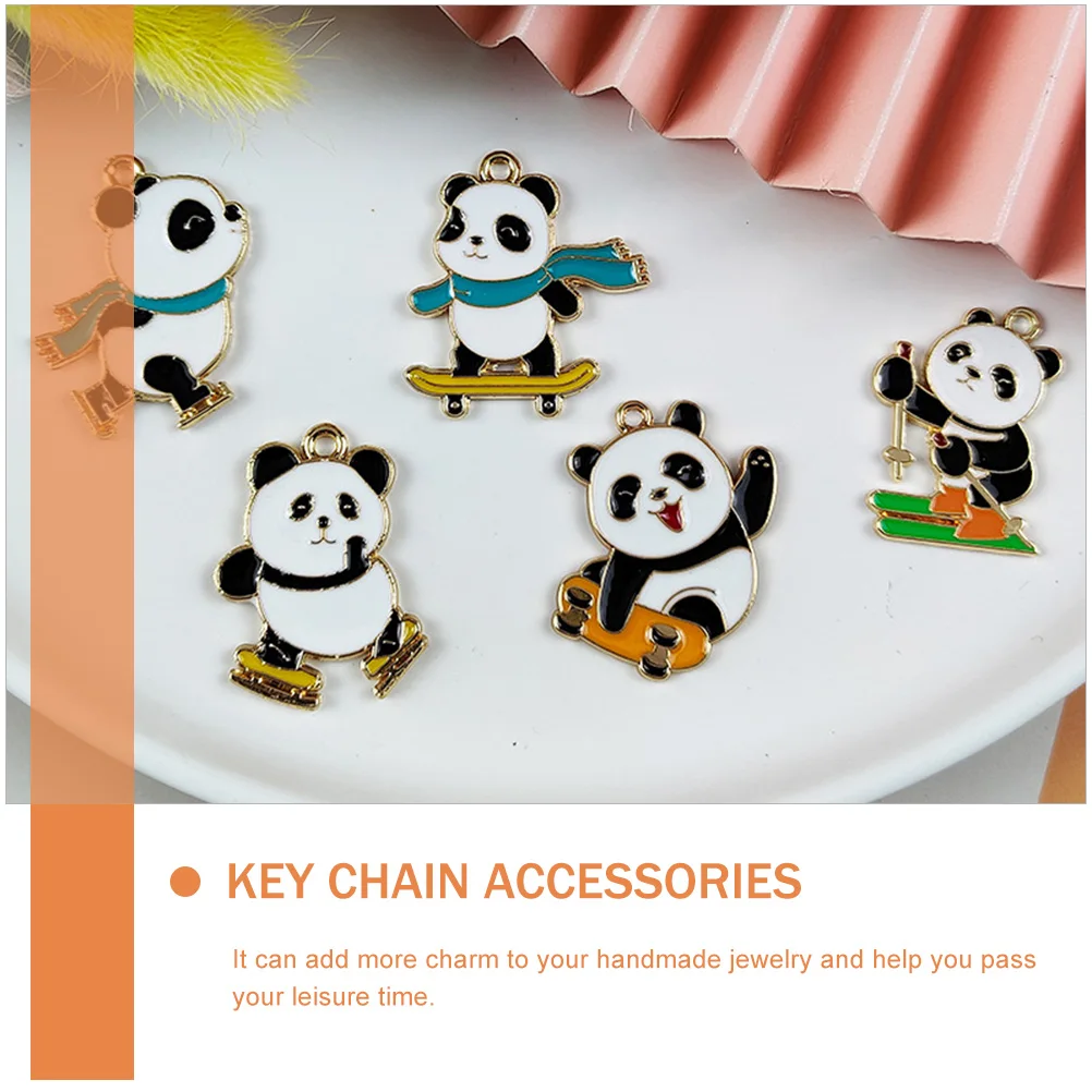 

10pcs Ice Skating Panda Keychain Cute Alloy Backpack Accessories Multifunction Jewelry Making Decor Diy Charm
