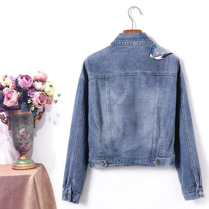 Embroidered Butterfly Denim Jacket Women Vintage Loose Jeans Outwear Personality Street Harajuku Casual Ladies Short Coat Tops