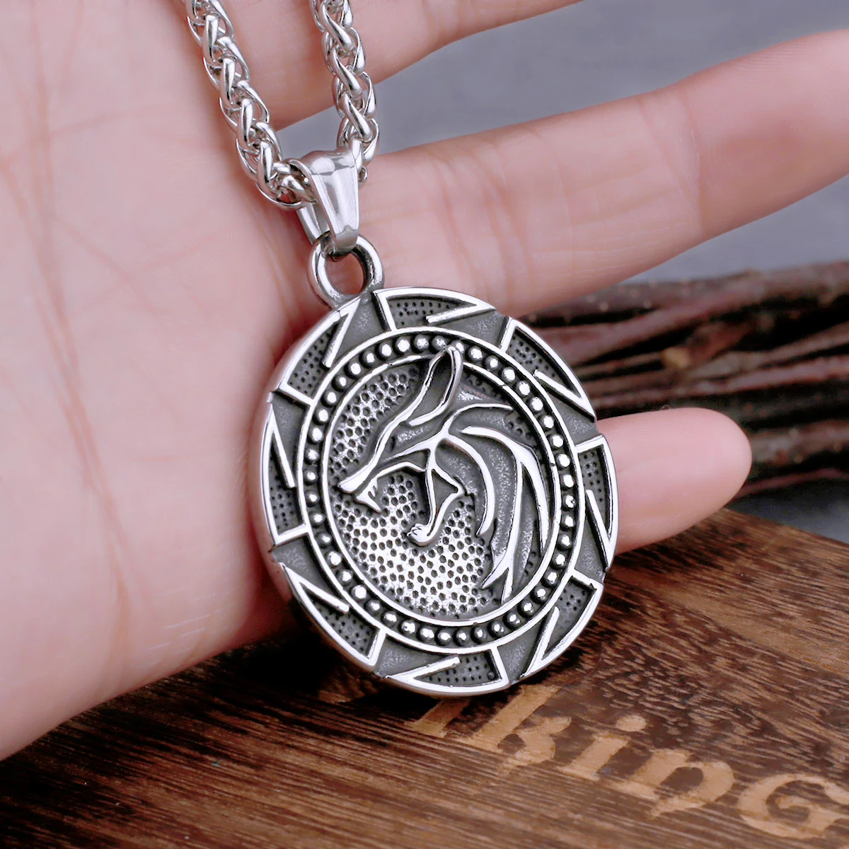 Fashion Slavic Viking Wolf Wizard Rune Necklace Men's Stainless Steel Vintage Charm Amulet Pendant Necklace Medallion Jewelry - view 3