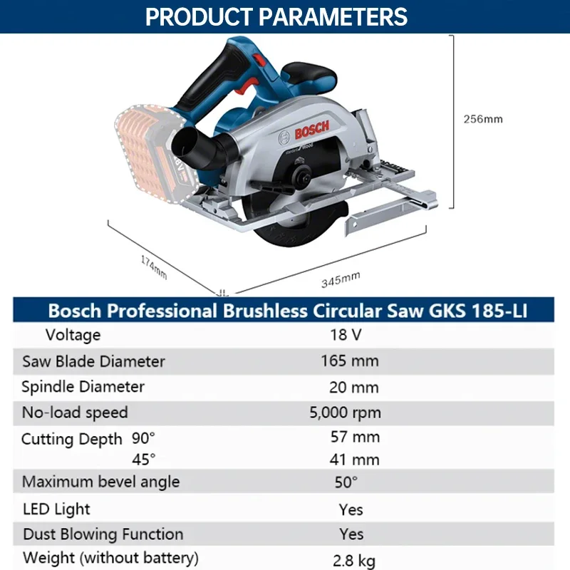 Bosch Brushless GKS185-LI  Electric Circular Saw Cutting Machine Woodworking Lithium Battery 18V Cordless Power Tools 165mm