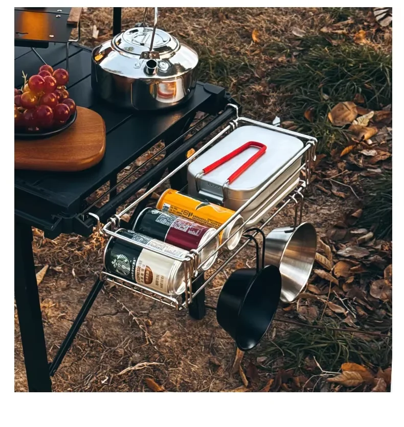 Outdoor Aluminum Folding Table Side Storage Rack with Hanging Mesh IGT Expansion Bracket - Table Extension Basket for Hanging St view 6