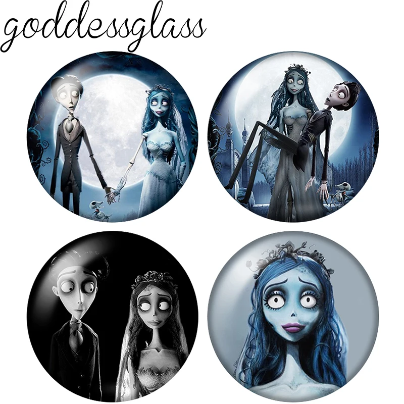 Tim Burton's Corpse Bride Love Round 10pcs 12mm/18mm/20mm Photo Glass Cabochon Flat Back Making Findings for Keychain Jewelry