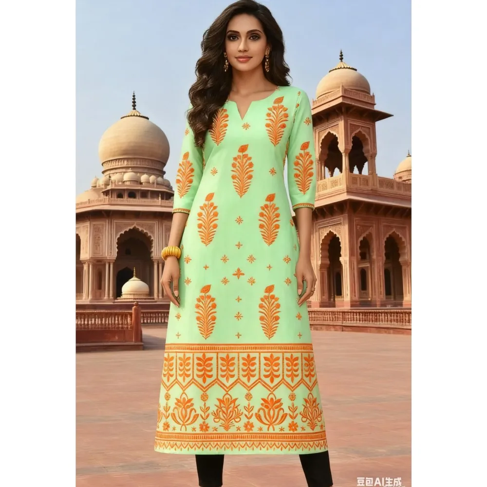 National style Muslim Women's Casual Fashionable And Comfortable Kurtta Dress Long Sleeved Straight Tube Casual Ethnic