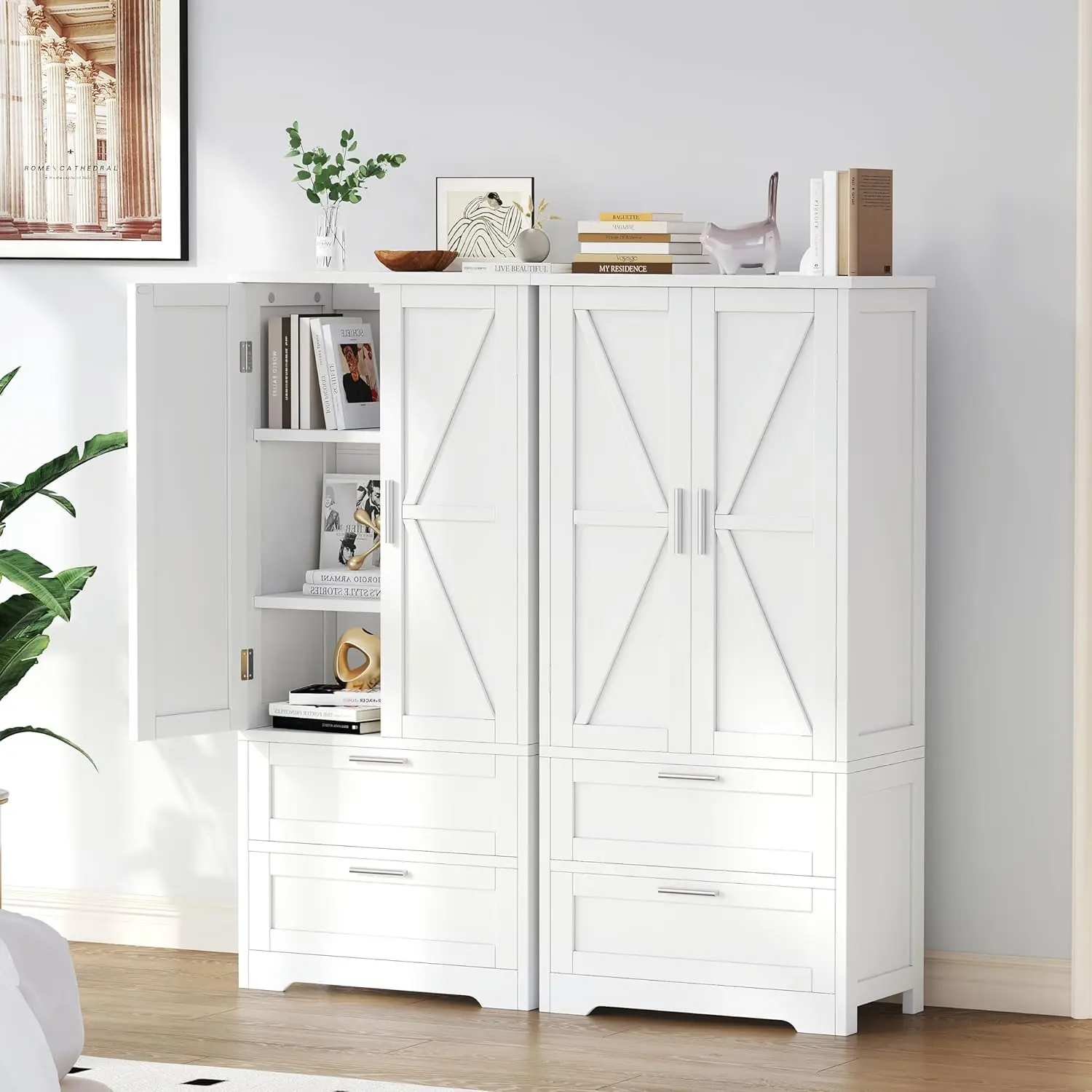 Storage Cabinet, Modern Floor Cabinet with Adjustable Shelf, Small Pantry with 2 Doors & Drawers, Storage Cabinet for Bathroom,