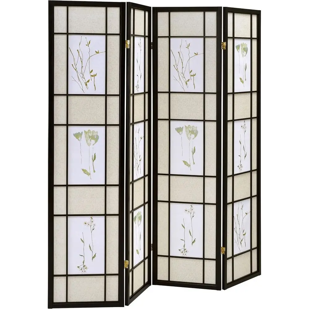 Coaster Home Furnishings - Catabella - Solid Wood - 70-Inch 4-Panel Room Divider Folding Shoji Screen with Beige Fabric Panels a