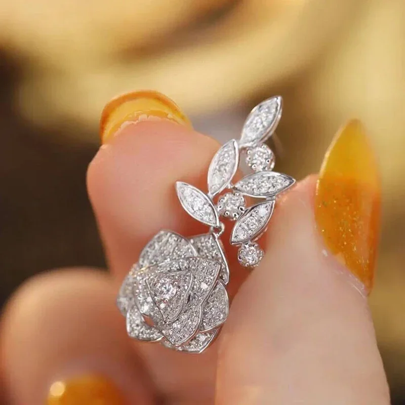 

CAOSHI Graceful Flower Drop Earrings for Women Elegant Lady Wedding Party Jewelry with Brilliant Zirconia Delicate Accessories