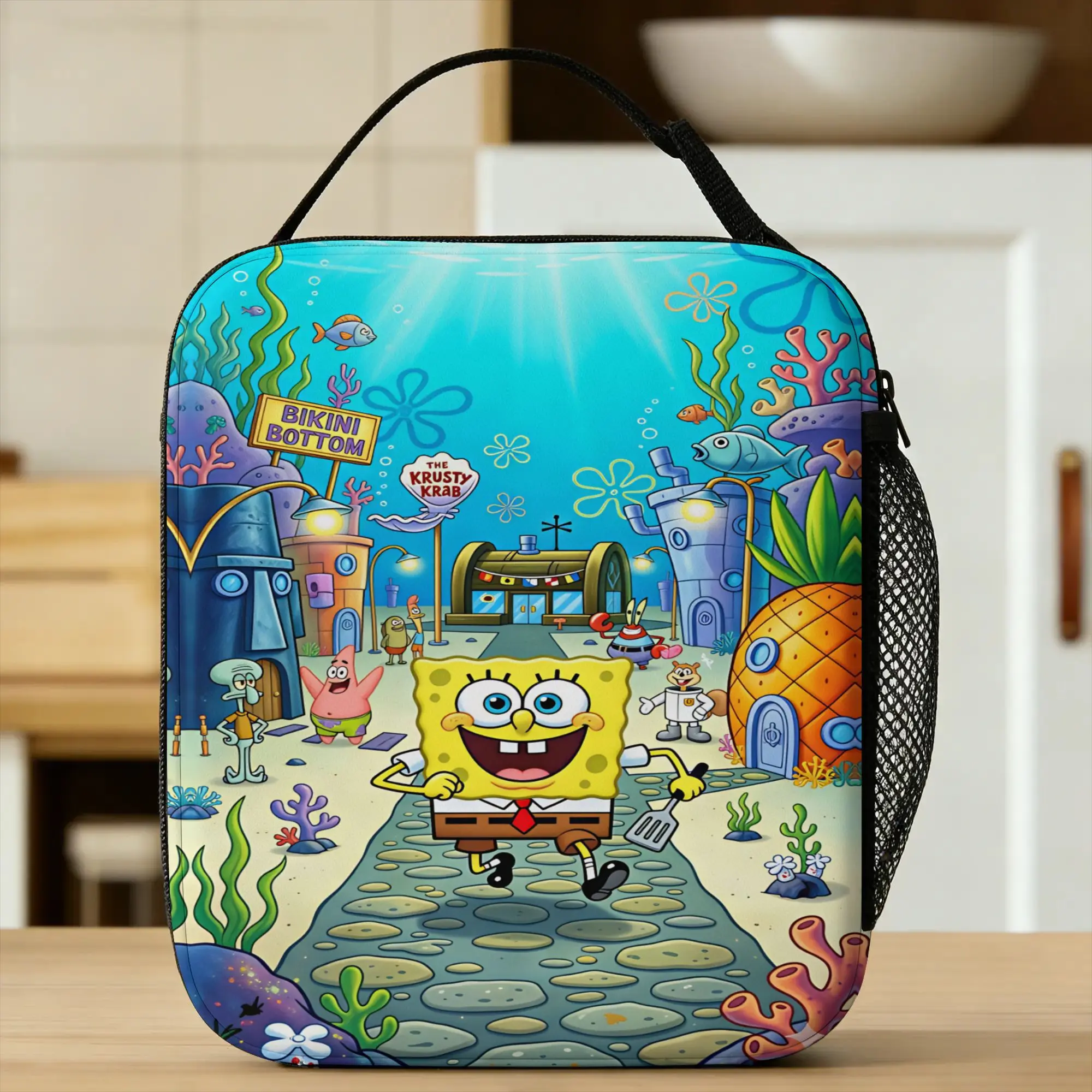 Anime  Spongebobs Lunch Bag  Outdoor Picnic Lunch Box For Women  Graphic Thermal Tote Handbags Oxford Portable Zipper Cooler Bag