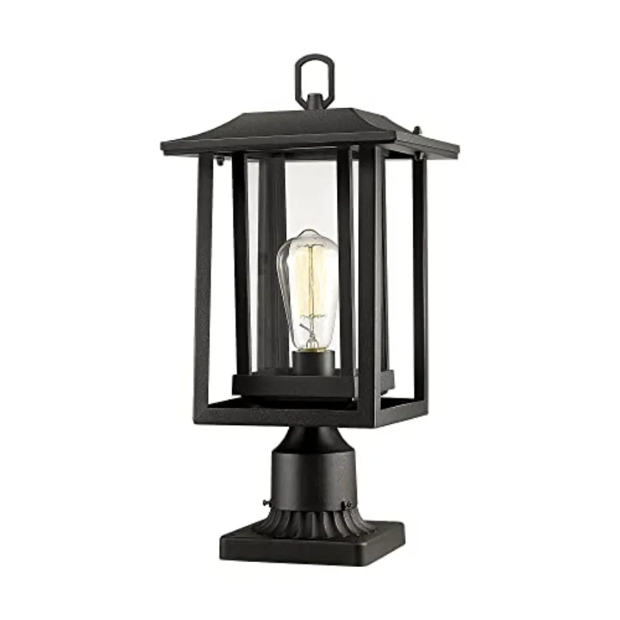 

Outdoor Light Large Eterior Lamp Light Pier Lantern with Base Black Cast Aluminum w/Clear Glass 19" x 9" - A197P-1PK