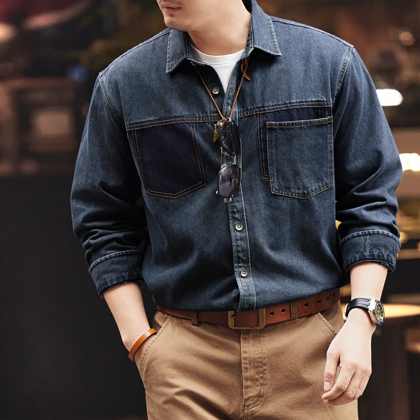 Trendy Men's New American Retro Denim Jacket - Men's Spring Trend Brand Loose Work Jacket Long-Sleeved Shirt