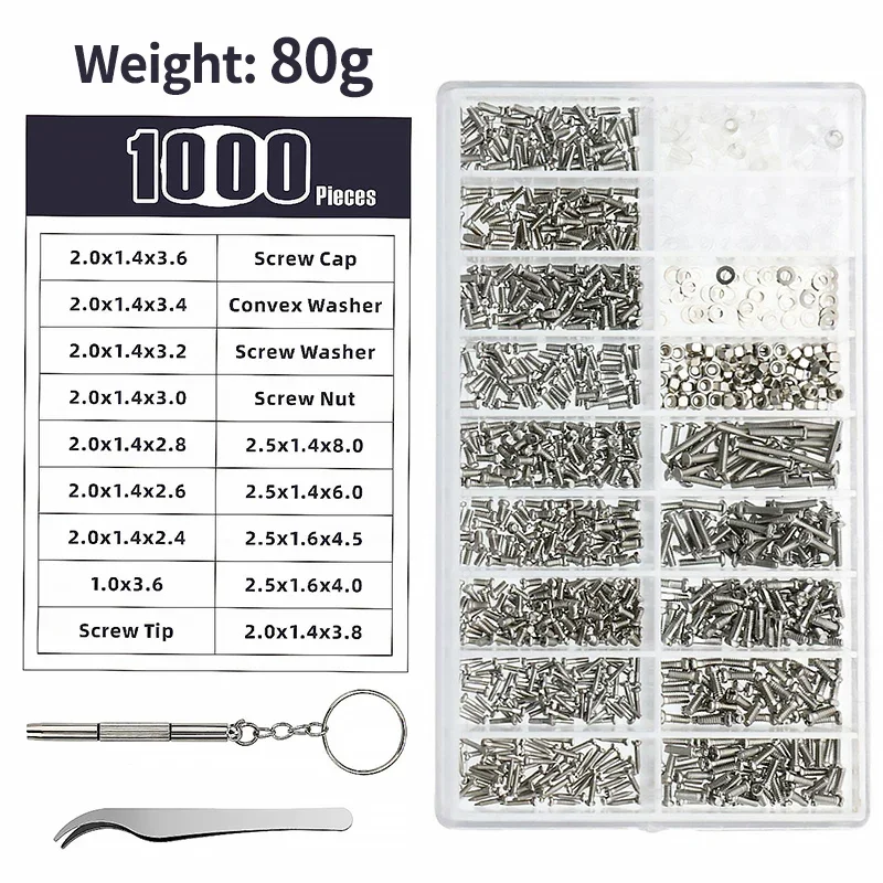 

1000pcs/box temples, nose pads, Phillips screws, kits, home repair boxes, combo sets, glasses, clocks and accessories