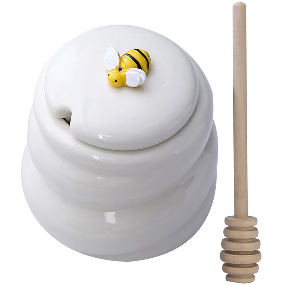 

Ceramic Honey Jar Lidded Storage Container For Kitchen Syrup Jam Tea Candy Desktop Use Honey Pot Dispenser Holder