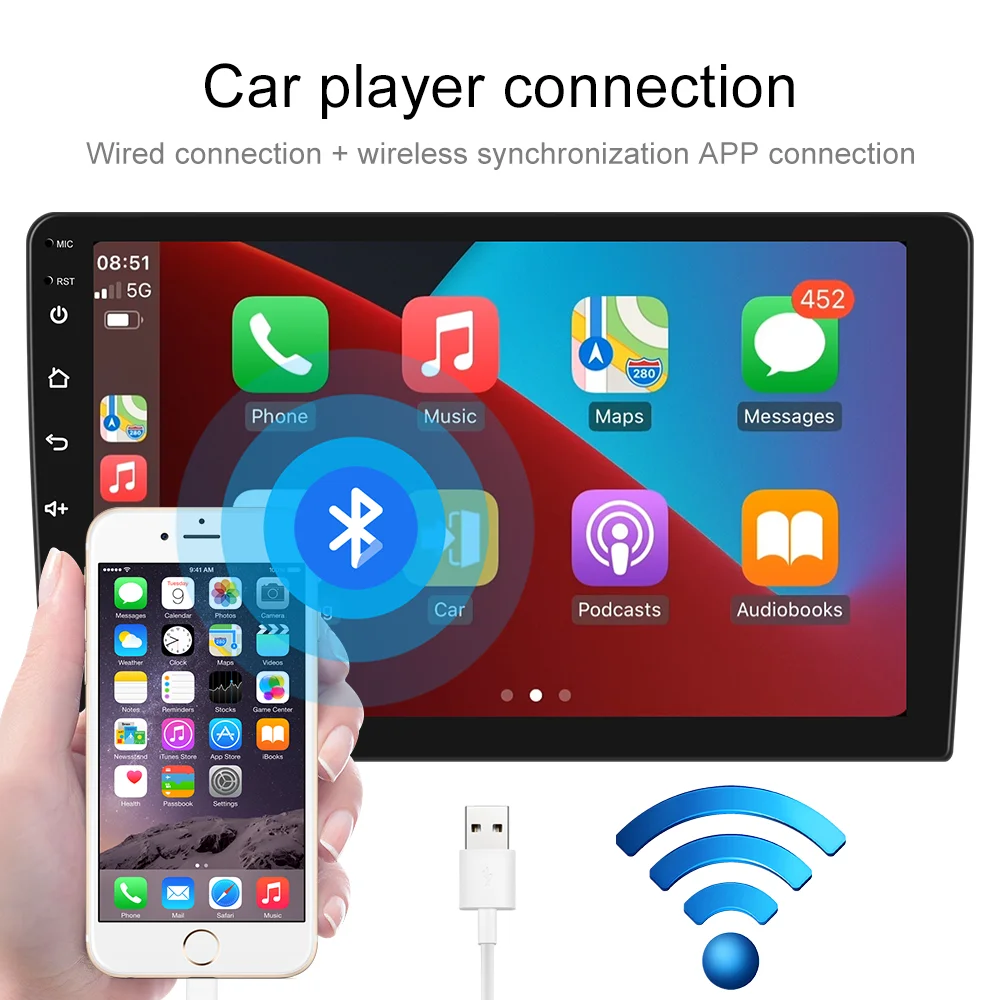 Camecho 8+128G Android 10.0 Car Multimedia Player Radio Stereo 9 Inch QLED Screen Carplay&Android Auto GPS Navigation DSP/RDS/EQ