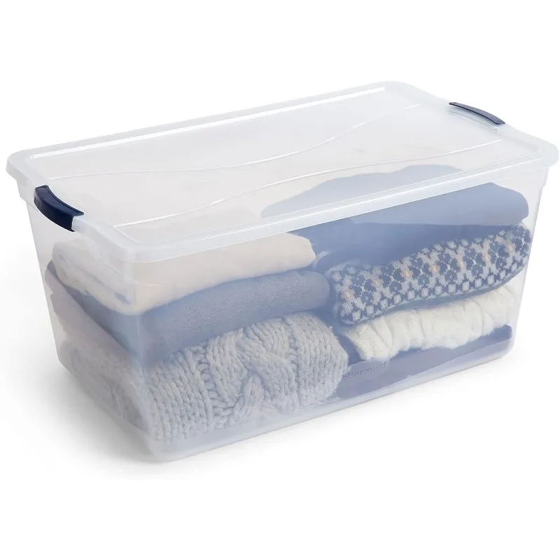 Made in USA, Plastic Containers with Dual-Hinged Lids and Sturdy Wheels, Visible Organization for Tight Spaces