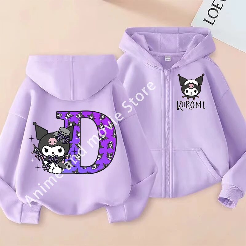 Kuromis Ragazze Bambino Felpe con cerniera Lettere di cartoni animati Felpa slim Inverno Manica lunga Harajuku Pullover Casual con cappuccio Regali carini