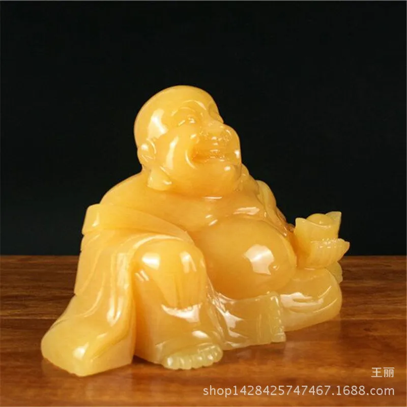 Real Yellow Jade Maitreya Buddha Ornament Home Decor Wholesale: Jade Laughing Buddha, Jade Ornaments, Fine Jade Products