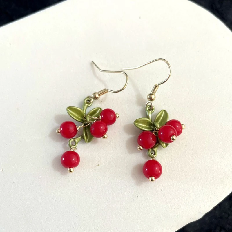 Cute Berries Earring Creative Berry And Leaves Design Beaded Earrings For Gifts Wholesale Cute Fruit Earrings Custom Packaging