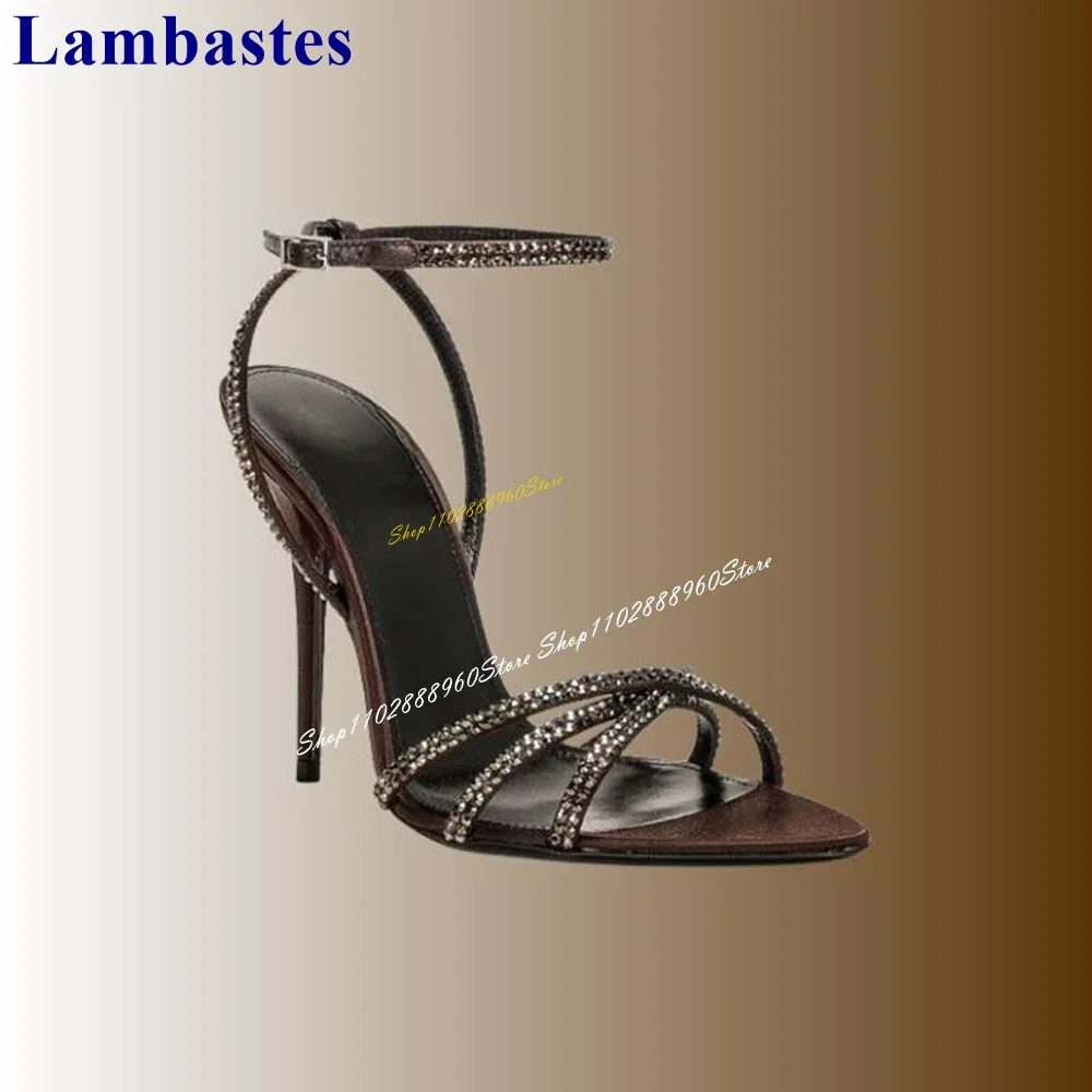 Sandales à Talons Hauts et Fins avec Bande Croisée pour Femme, Chaussures Noires avec Décor en Clip, Accessoire à Rinçage Ouvert, Collection 2024