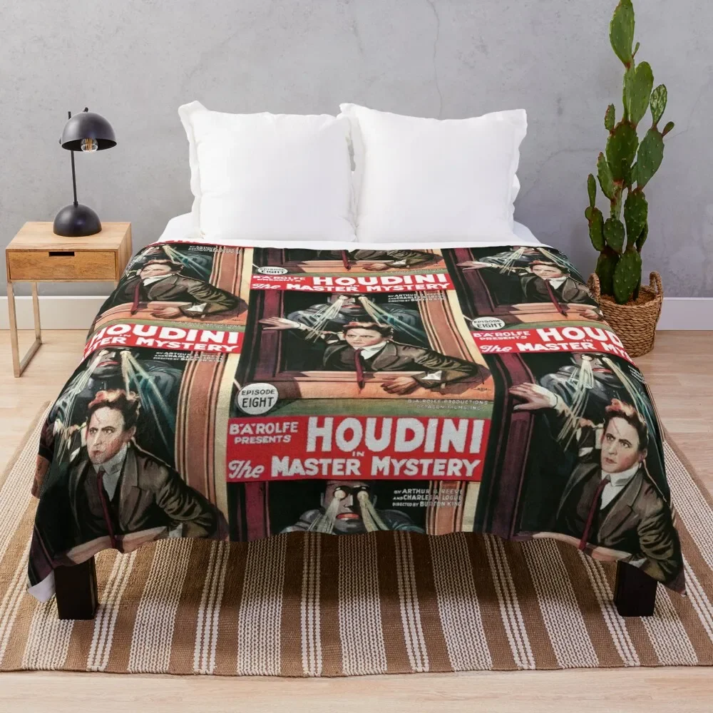 

Vintage Movie Poster - Harry Houdini in The Master Mystery (1919) Throw Blanket Soft Sherpa Fleece Warm Blanket for Winter