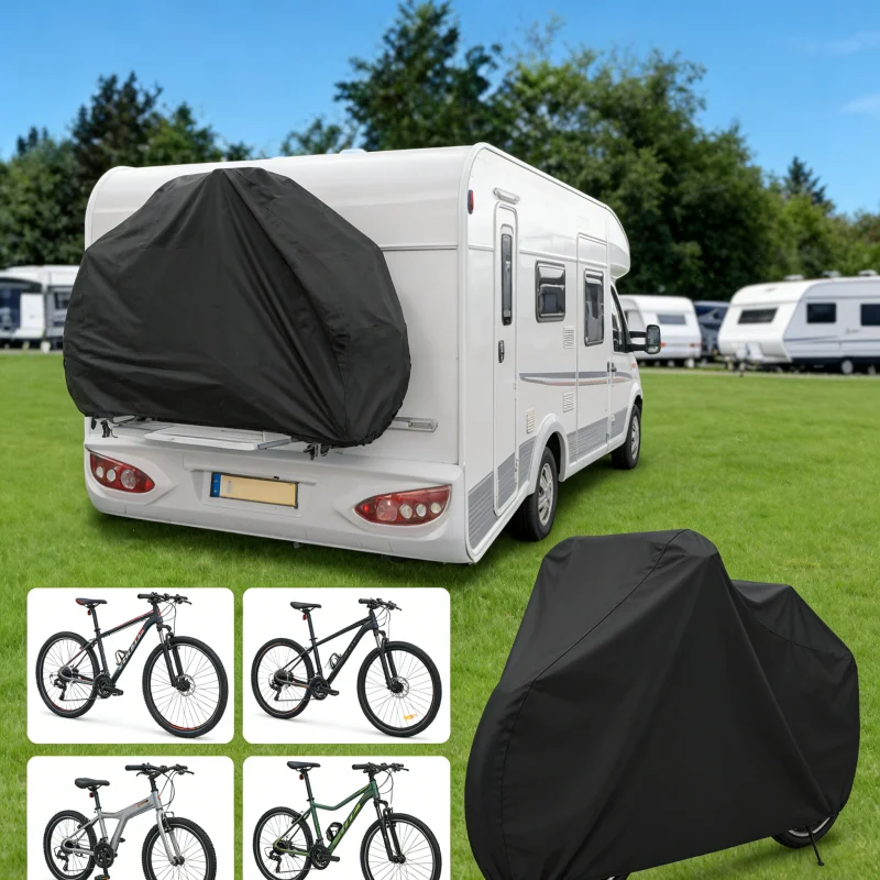 RV Caravan Rear Bike Cover, Waterproof Dustproof Snowproof Oxford Cloth Bicycle Storage Cover For Motorhome Trailer