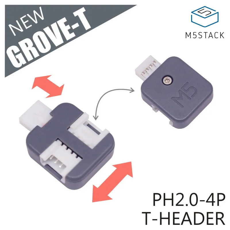 Official M5Stack Grove-T T-Type Extension Header PH2.0-4Pin 3 Interfaces 5-Pack Grove-Compatible Expansion Connector