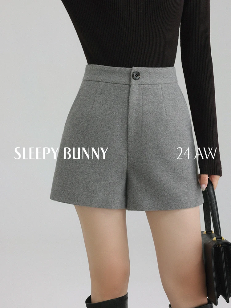 Elegant Wool High Waist Shorts A-Line Wide Leg Shorts Women Slimming Winter Casual Bottoms Office Commuter Style Autumn Outfit
