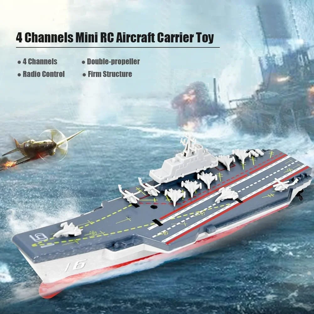 2.4G 4CH Military RC Aircraft Boat Remote Control Boat Ship Speedboat Waterproof Models Toys for Boys Kids Children